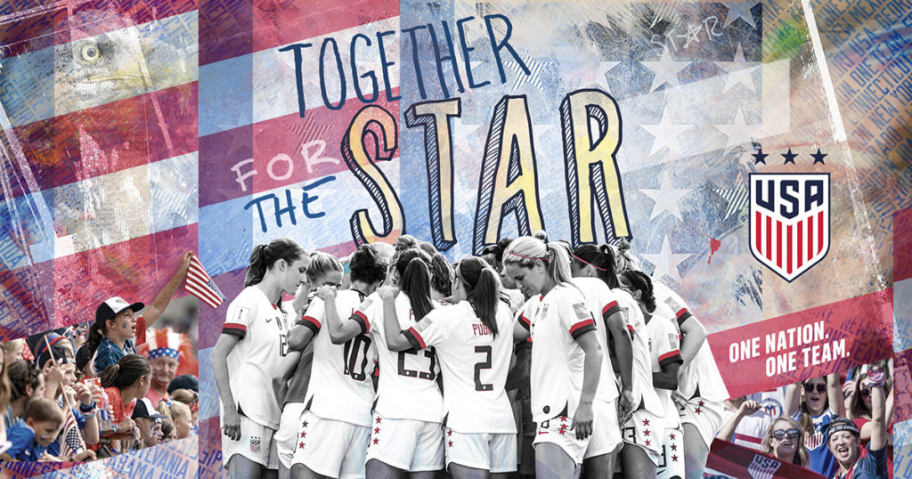 USNWT together to win a star in the 2019 world cup