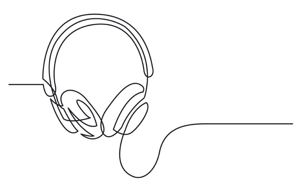 line drawing of headphones, listening