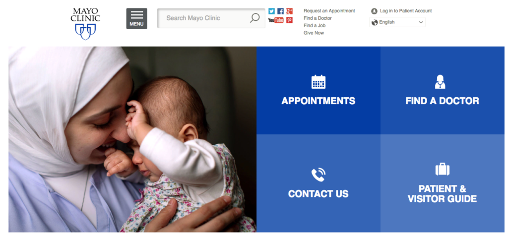 Mayo Clinic Homepage Navigation Example