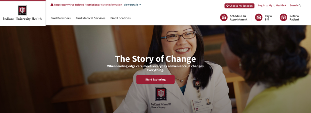 Indiana University Health Website Homepage Example