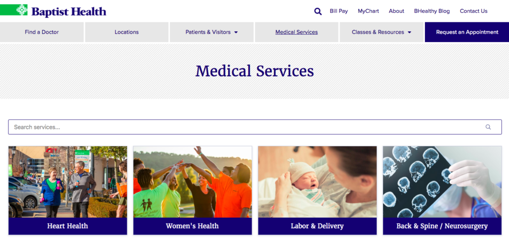 Baptist Health Medical Services Menu